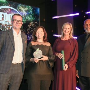 Best Dairy Product: Winner – Gelato Lusso Raspberry Cheesecake Ice Cream – Suncream Dairies. (L-R): Anthony Daniels of category partner Handtmann, Rebecca Manfredi and Stephanie Davies of Suncream Dairies and Gary Wilmot.