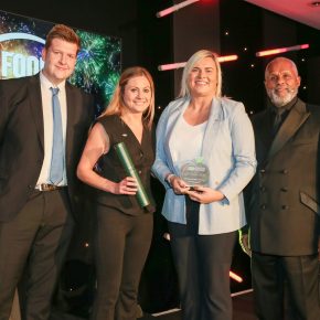 Food Manufacturer of the Year: Winner – Sofina Foods Europe. (L-R): Paul Edwards of category partner Marel, Charlotte Kendray and Chantelle Burdett of Sofina Foods Europe and Gary Wilmot.