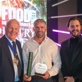 Best Machinery/Equipment Supplier: Winner – Multivac. (L-R): The Master Gwyn Howells of category partner the Worshipful Company of Butchers, Henry Brook of Multivac and Luke Kempner.