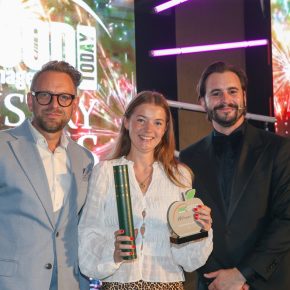 Food Retailer of the Year: Winner – Aldi. (L-R): Richard Watson of category partner Bizerba UK, Alice Mercer on behalf of Aldi and Luke Kempner.
